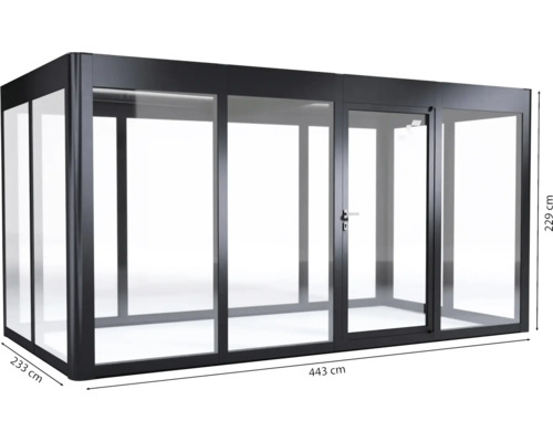 Serre avec porte et dimensions 443, 229 et 233 centimètres