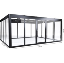 Verglaster Pavillon mit Tür und Aluminiumrahmen, Maße 548 x 443 x 229 cm