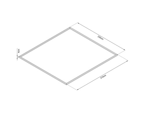 Dessin technique d''un cadre de dimensions 210 cm sur 230 cm et d''une épaisseur de cadre de 4 cm.