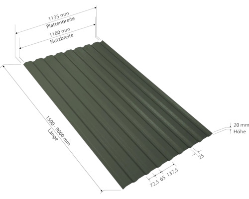 Profilblech mit Breiten- und Längenangaben