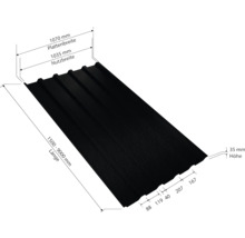 PRECIT Trapezplatte für Dach mit Antikondensationsvlies W35LV Tiefschwarz RAL 9005 80mµ Shimoco Beschichtung Fix-Breite 1070 mm x Stärke 0,5 mm (Meterware ab 150 bis max. 900 cm)
