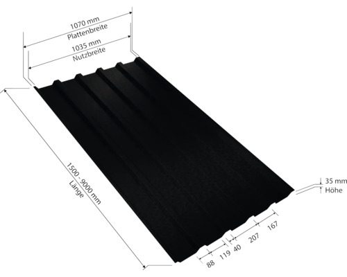 Tôle de toit avec indication de la largeur et de la hauteur