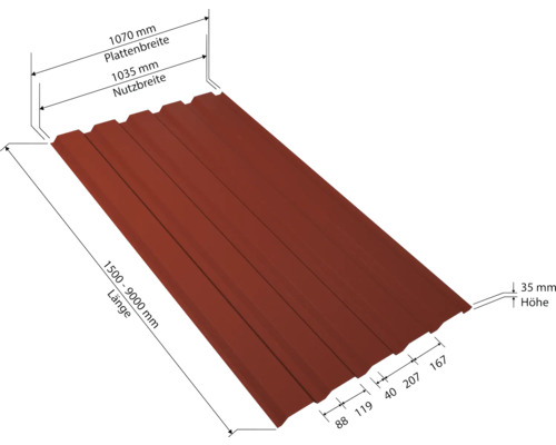 Abbildung einer Dachplatte mit Breiten- und Längenangaben