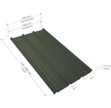 PRECIT Trapezplatte für Dach W45LR Nadelgrün RAL 6020 80mµ Shimoco Beschichtung Fix-Breite 1069 mm x Stärke 0,5 mm (Meterware ab 150 bis max. 900 cm)