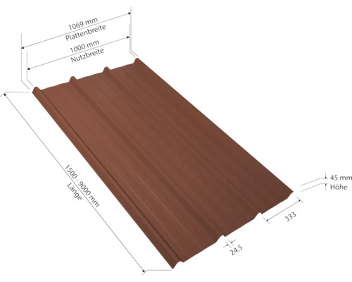 Tôle trapézoïdale avec dimensions