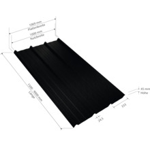 PRECIT Trapezplatte für Dach mit Antikondensationsvlies W45LV Tiefschwarz RAL 9005 80mµ Shimoco Beschichtung Fix-Breite 1069 mm x Stärke 0,5 mm (Meterware ab 150 bis max. 900 cm)