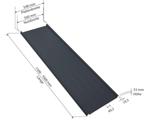 Image d''une plaque de toit avec indications de dimension