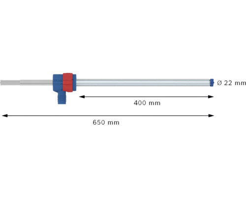 Tuyau avec dimensions de 650 mm de longueur et 22 mm de diamètre