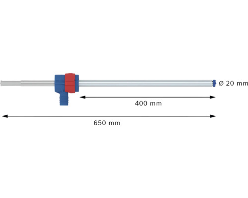 Image d''une lance avec indications de dimensions : 20 mm de diamètre, 400 mm et 650 mm de longueur.