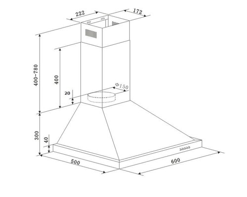 Dessin technique d''une hotte aspirante avec dimensions