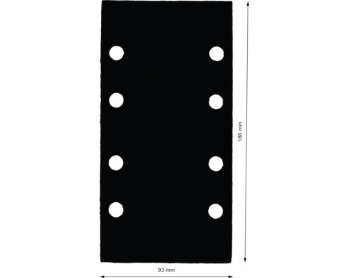 Schleifpapier mit acht Löchern, Abmessungen 93 mm mal 186 mm