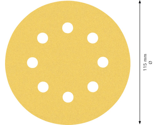 Schleifpapier, rund, mit acht Löchern und Durchmesser 115 Millimeter