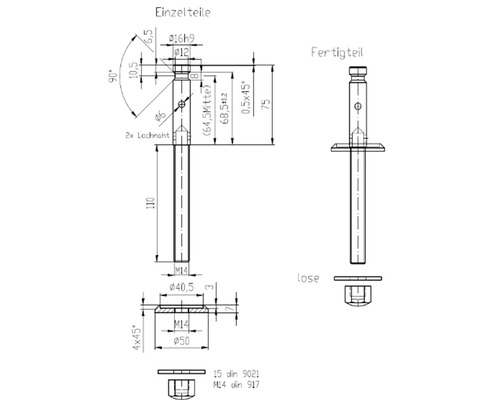 Dessin technique des pièces détachées, d''une pièce finie et des pièces détachées avec dimensions