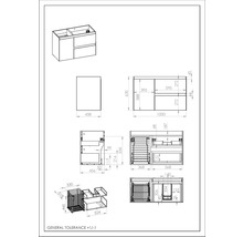 Schéma technique d''un meuble sous-vasque avec dimensions