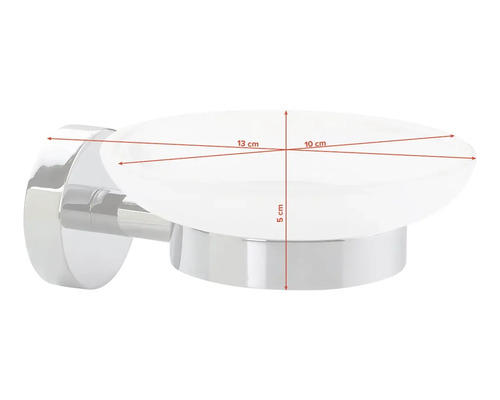 Wandseifenschale aus Glas und Metall mit Maßangaben