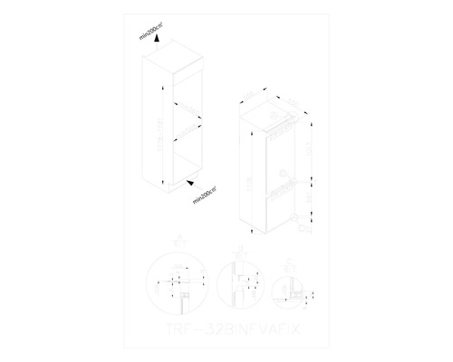 Dessin technique d''un réfrigérateur avec dimensions