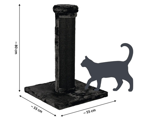 Arbre à chat noir d''une hauteur d''environ 80 cm et d''une base de 55 cm.