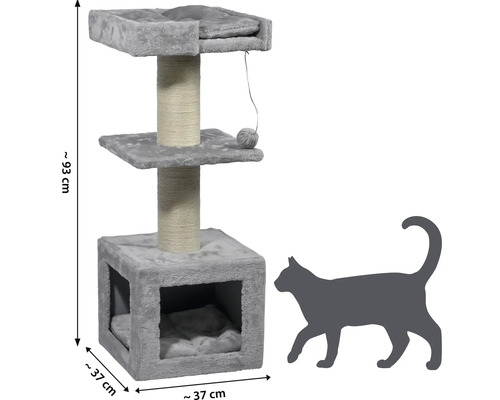 Arbre à chat gris avec surfaces de couchage et poteaux à gratter