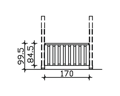 Dessin technique d''un élément de clôture mesurant 170 centimètres de large et 99,5 centimètres de haut