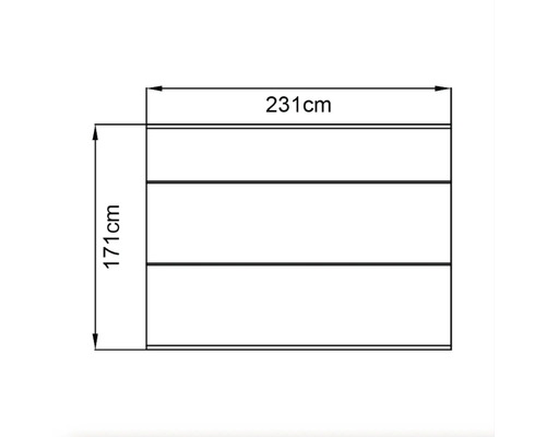 Dessin technique d''une armoire mesurant 231 sur 171 centimètres