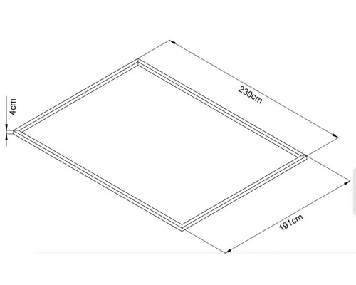 Image d''un cadre rectangulaire en bois mesurant 230 cm sur 191 cm et d''une épaisseur de cadre de 4 cm.