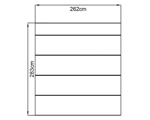 Dessin technique avec dimensions : 262 cm de large et 283 cm de haut