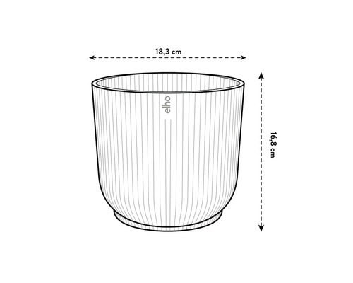 Abbildung eines Blumentopfes mit den Maßen 18,3 cm Breite und 16,8 cm Höhe