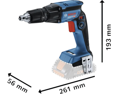 Visseuse pour cloisons sèches Bosch avec indications de dimension
