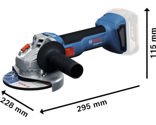 Meuleuse d'angle sans fil Bosch Professional avec dimensions