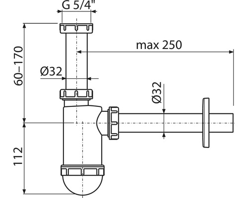 Schéma technique d''un siphon avec dimensions