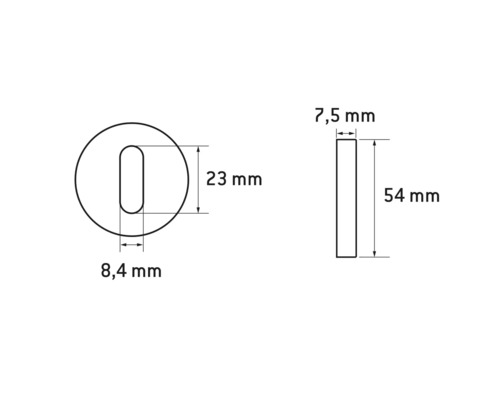 Technische Zeichnung eines Türbeschlags mit Maßangaben