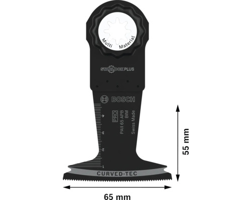 Lame de scie multi-matériaux Bosch avec fixation Starlock Plus et technologie Curved Tec, 65 mm de large et 55 mm de haut