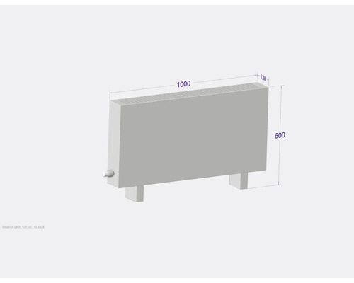 Radiateur avec des dimensions de 1000 x 600 x 130 mm.
