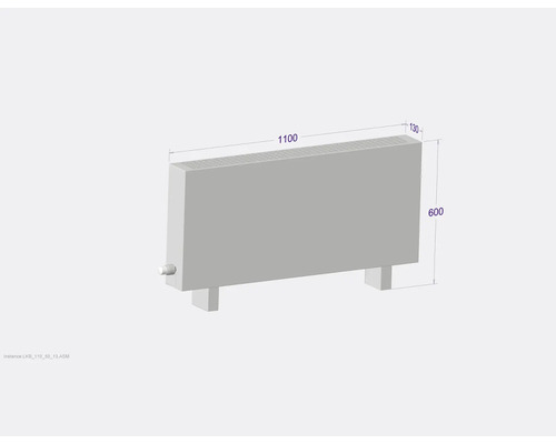 Radiateur avec dimensions 1100 x 600 x 130 mm.