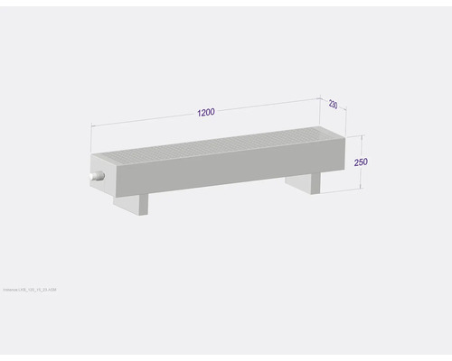 Image d''un radiateur avec des dimensions de 1200 x 230 x 250 mm