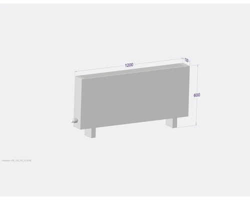 Radiateur avec dimensions 1200 x 600 x 130 millimètres