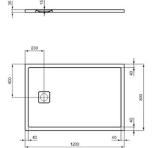 Dessin technique d''un receveur de douche avec indications de dimensions