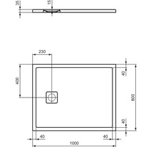 Dessin technique d''un receveur de douche avec dimensions