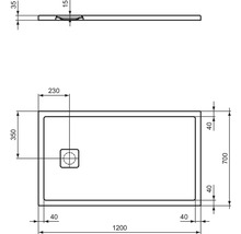 Schéma technique d''un receveur de douche avec des dimensions de 1200 x 700 mm