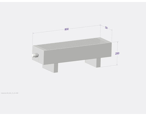 Illustration d''un filtre rectangulaire mesurant 800 x 230 x 250 millimètres.