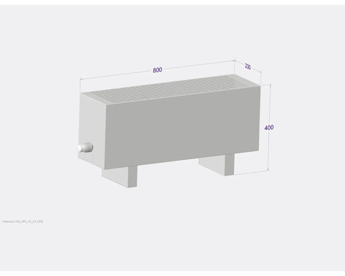 Image d''un radiateur mesurant 800 x 230 x 400 mm.