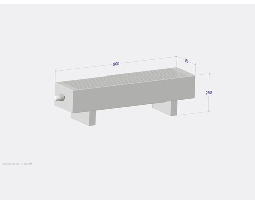 Illustration d''une rigole de drainage avec les dimensions 900 x 230 x 250 millimètres.