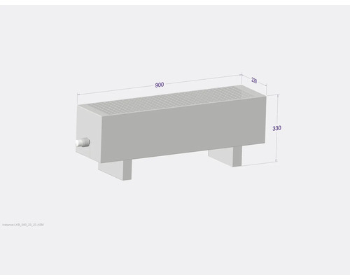 Image d''un radiateur avec les dimensions 900 x 230 x 330 mm.