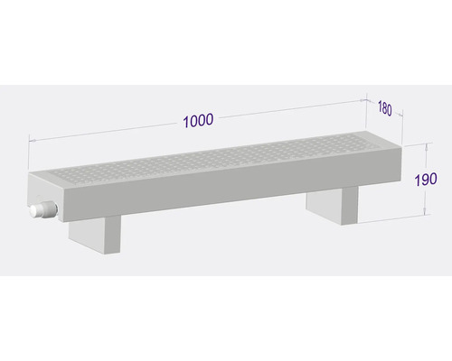 Radiateur avec des dimensions de 1000 x 180 x 190 millimètres.