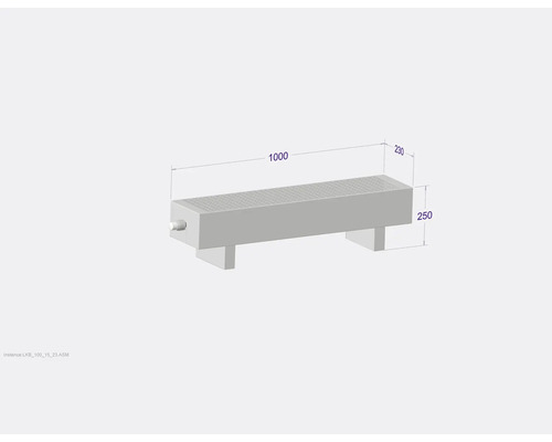 Image d''un radiateur avec des dimensions de 1000 x 230 x 250 millimètres.