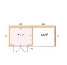 Gartenhaus Classico 3024 inkl. Regenrinne mit Seitendach, Rück- und Seitenwand inkl. Fenster rechts 602 x 258 cm granitgrau