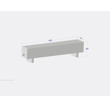Radiateur avec des dimensions de 1400 x 230 x 330 millimètres.
