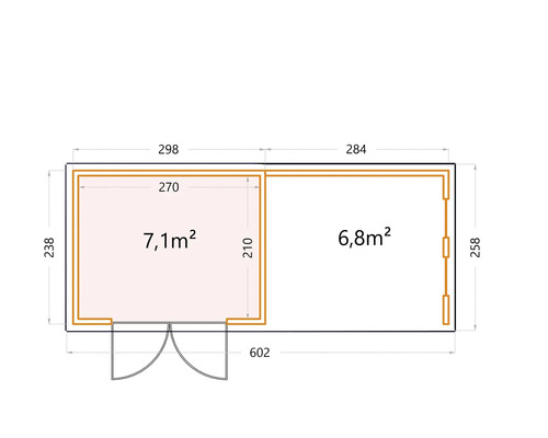 Plan d''un abri de jardin avec indication des dimensions en mètres.