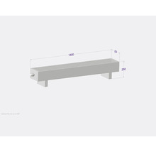 Banc gris avec des dimensions de 1400 x 230 x 250 millimètres.