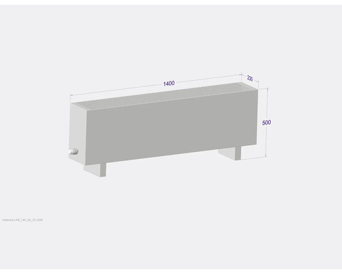 Radiateur aux dimensions 1400 x 230 x 500 millimètres